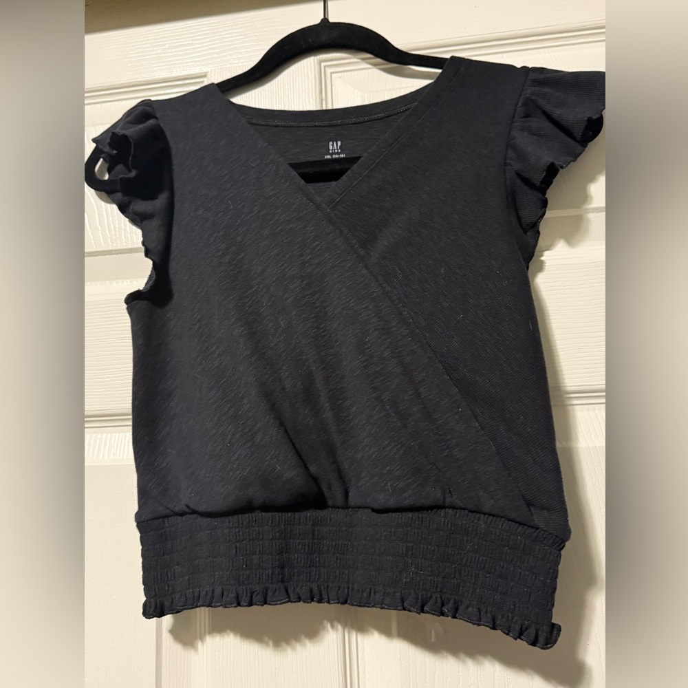 GAP Black Ruffle Sleeve Wrap Blouse
